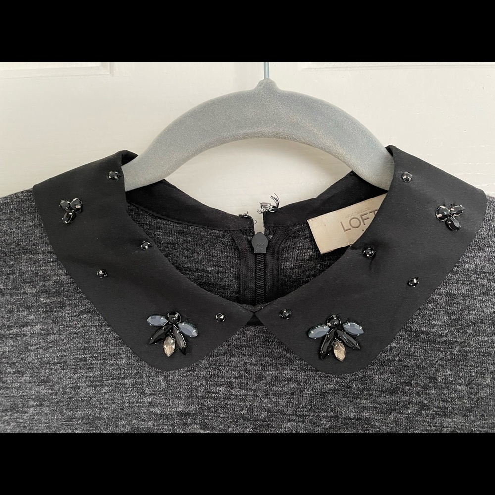 Shift dress, short sleeves, jersey, LOFT, beaded collar